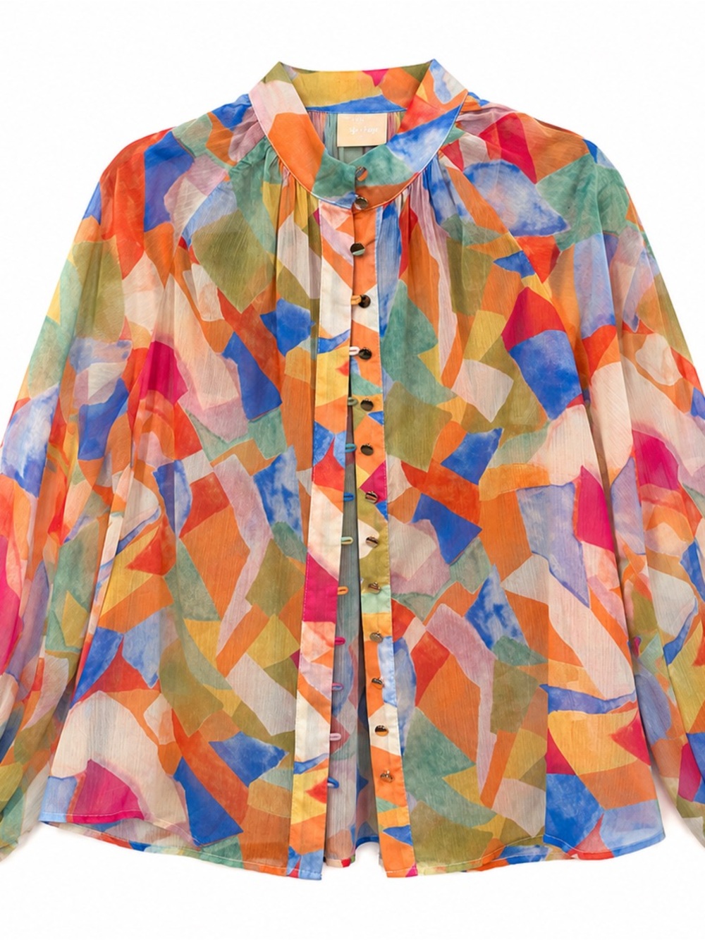 Sage+Paige Multicolor Watercolor Sheer Print Collared Blouse